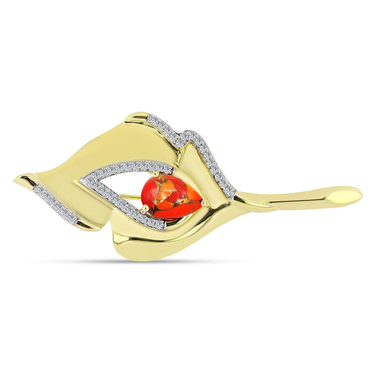 Goldplattierte Silberbrosche mit Mohave-Türkis und weißem Topas