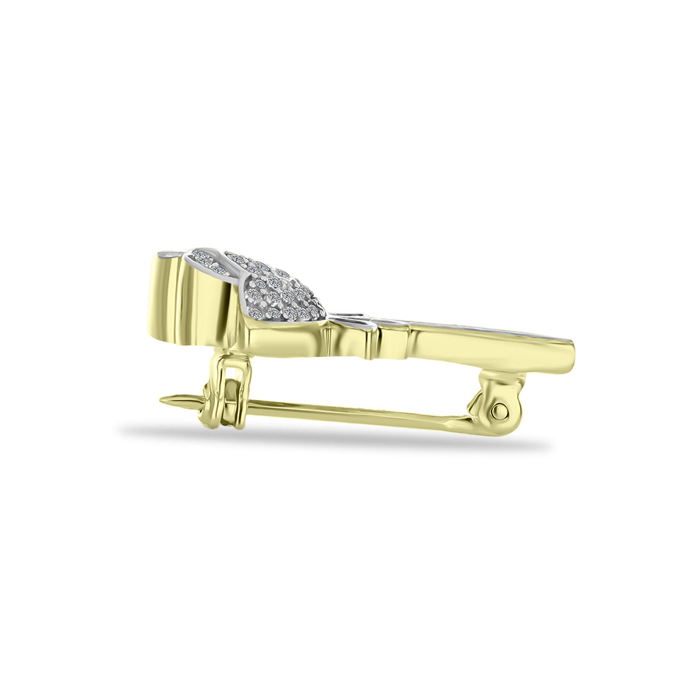 Goldplattierte Silberbrosche mit weißem Topas