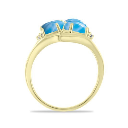 Goldplattierter Silberring mit Larimar und weißem Topas