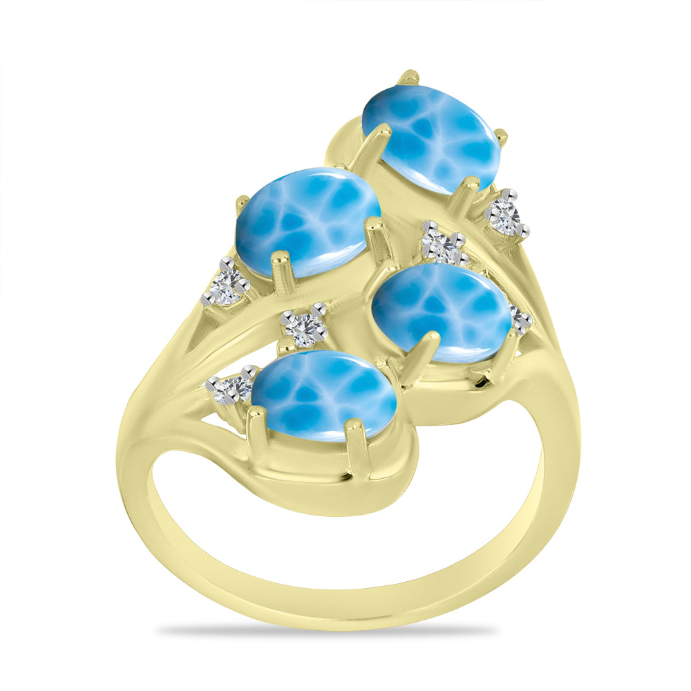 Goldplattierter Silberring mit Larimar und weißem Topas 3 