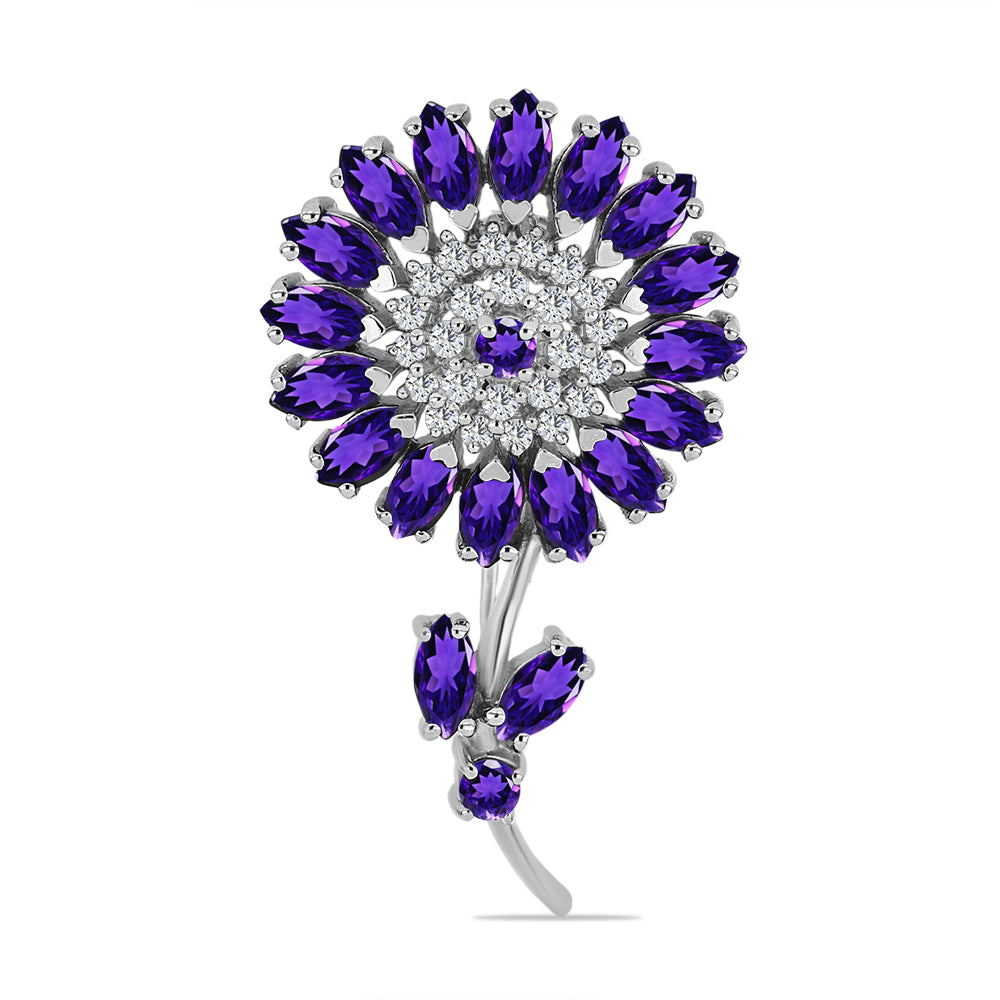 Silberbrosche mit marokkanischem Amethyst und weißem Topas 1 