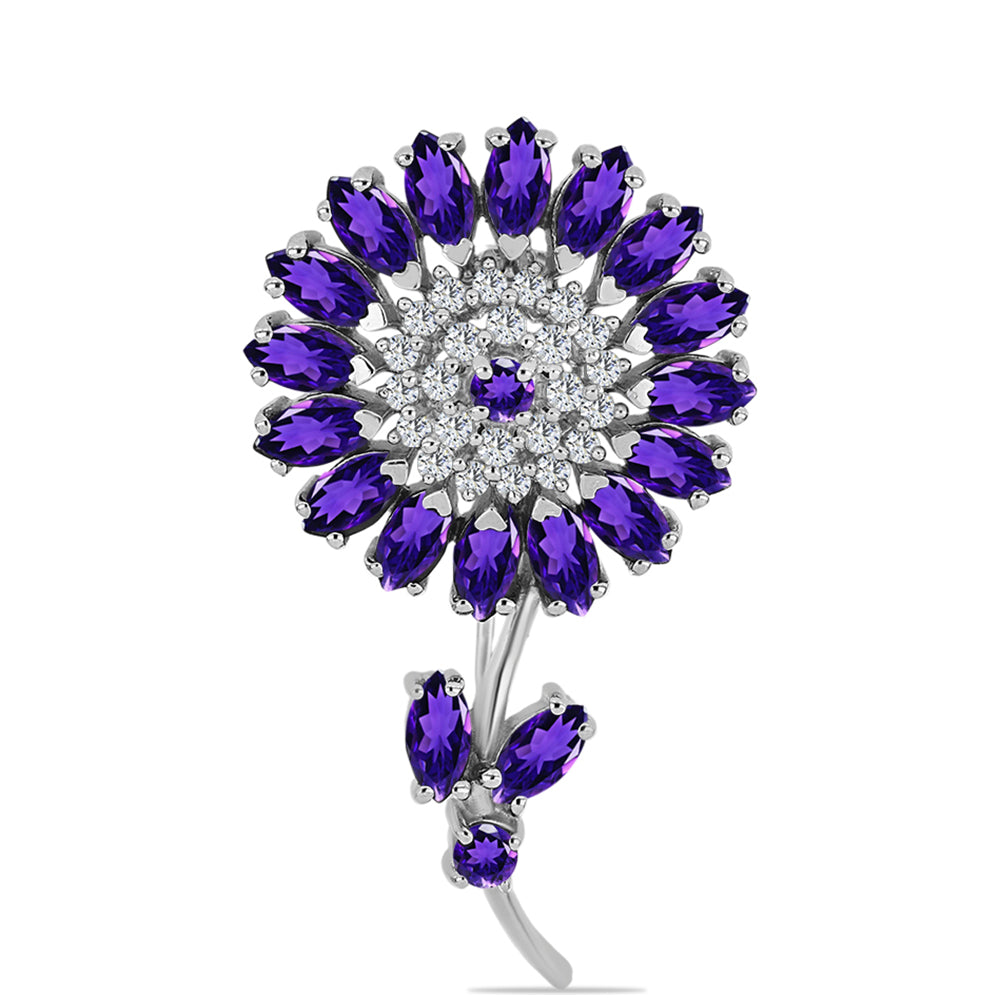Silberbrosche mit marokkanischem Amethyst und weißem Topas 3 
