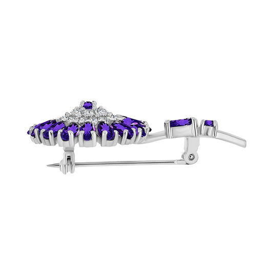 Silberbrosche mit marokkanischem Amethyst und weißem Topas