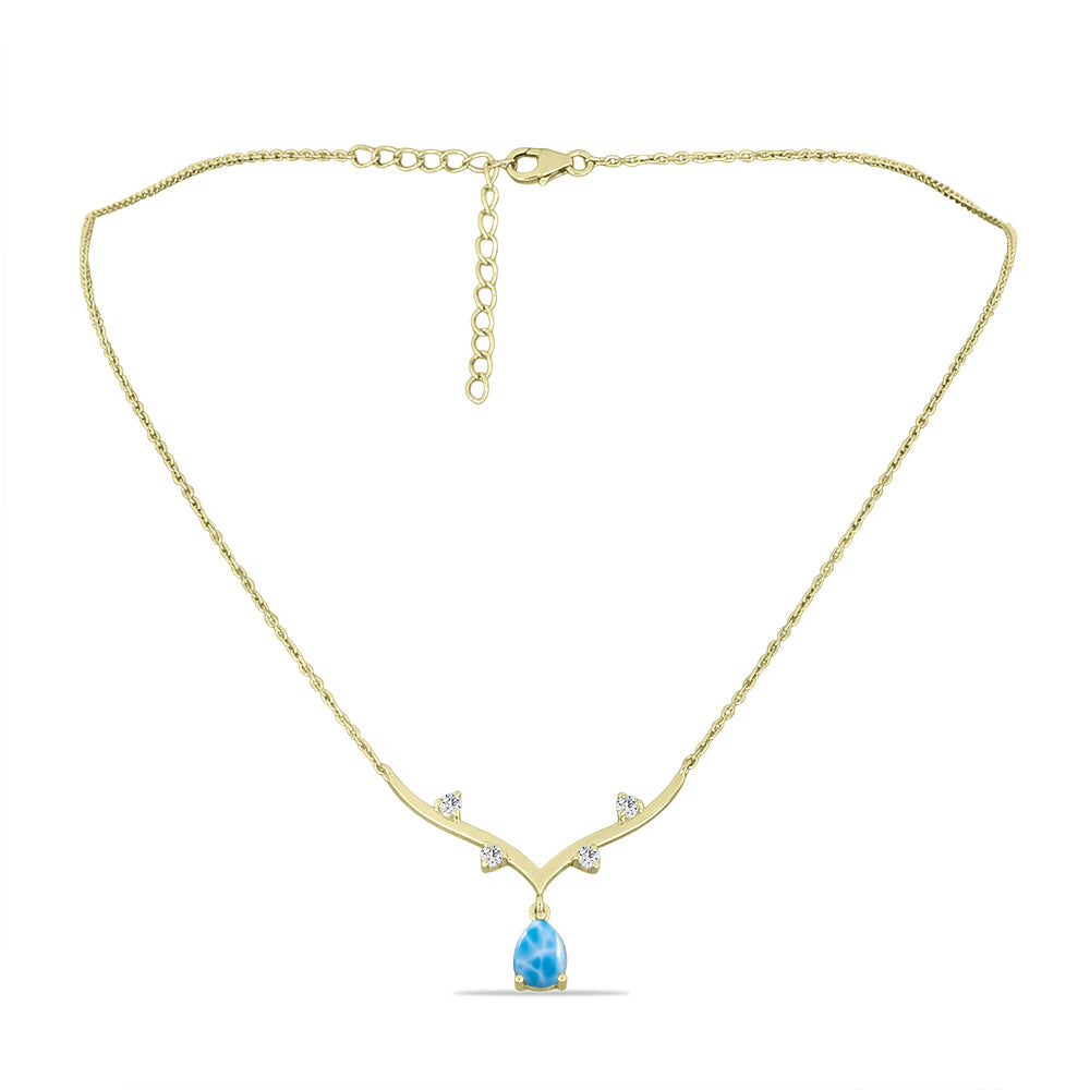 Goldplattierte Silberhalskette mit Larimar und weißem Topas 1 