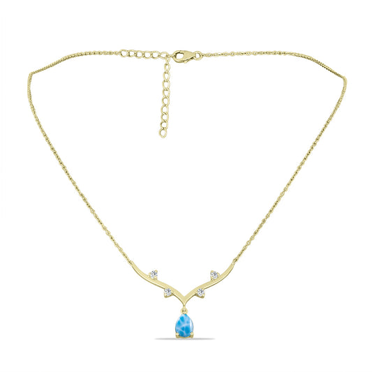 Goldplattierte Silberhalskette mit Larimar und weißem Topas