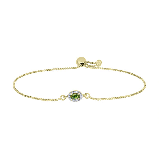 Goldplattiertes Silberarmband mit grünem Saphir und weißem Topas