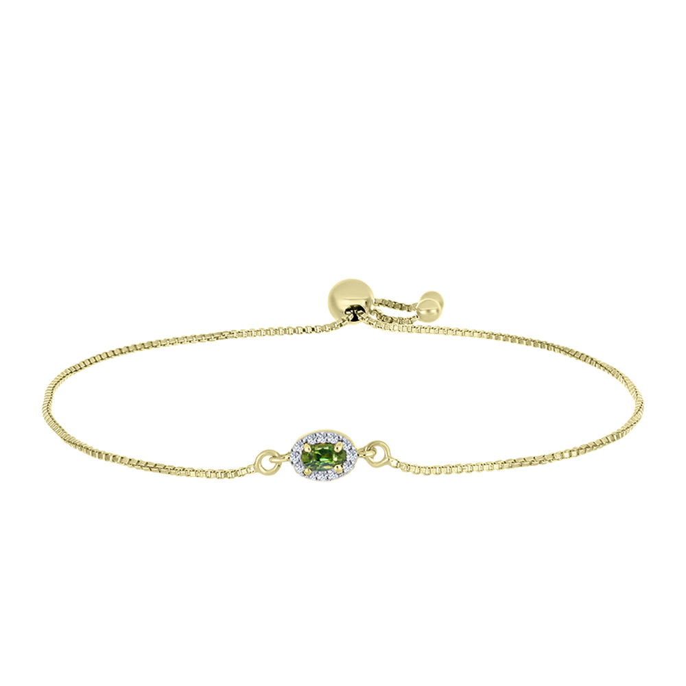 Goldplattiertes Silberarmband mit grünem Saphir und weißem Topas
