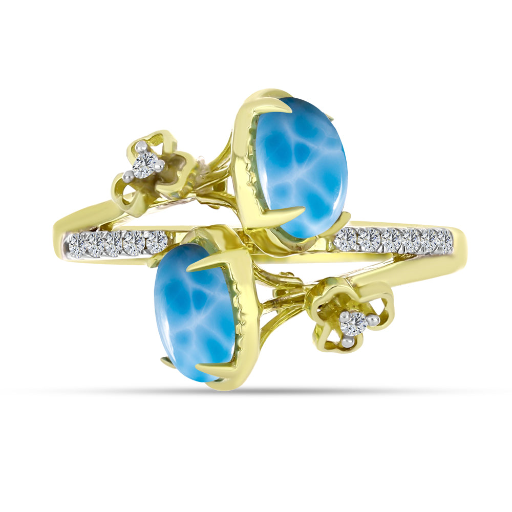 Goldplattierter Silberring mit Larimar und weißem Topas