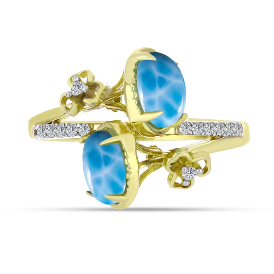 Goldplattierter Silberring mit Larimar und weißem Topas