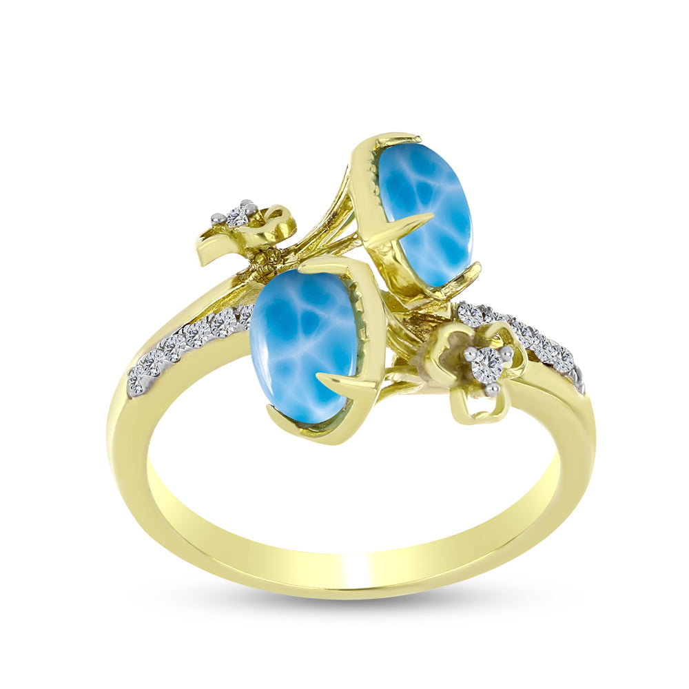 Goldplattierter Silberring mit Larimar und weißem Topas 3 