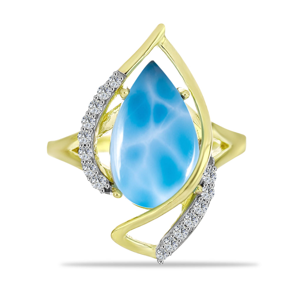 Goldplattierter Silberring mit Larimar und weißem Topas 1 