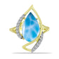 Goldplattierter Silberring mit Larimar und weißem Topas