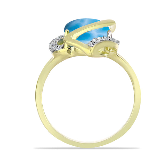 Goldplattierter Silberring mit Larimar und weißem Topas