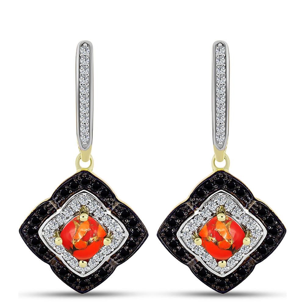 Goldplattierte Silberohrringe mit Mohave-Türkis und schwarzem Spinell 3 