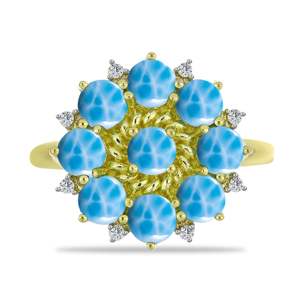 Goldplattierter Silberring mit Larimar und weißem Topas 1 