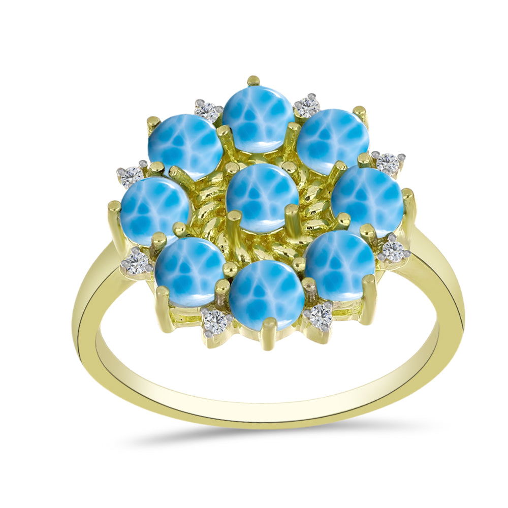 Goldplattierter Silberring mit Larimar und weißem Topas 3 
