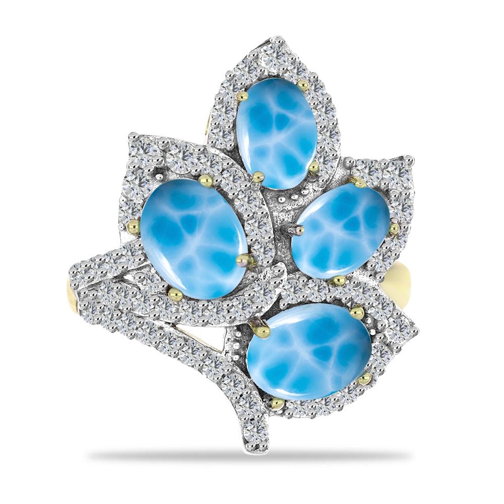 Goldplattierter Silberring mit Larimar und weißem Topas 1 