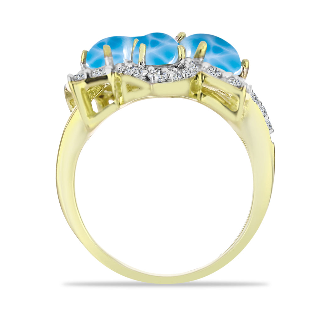 Goldplattierter Silberring mit Larimar und weißem Topas