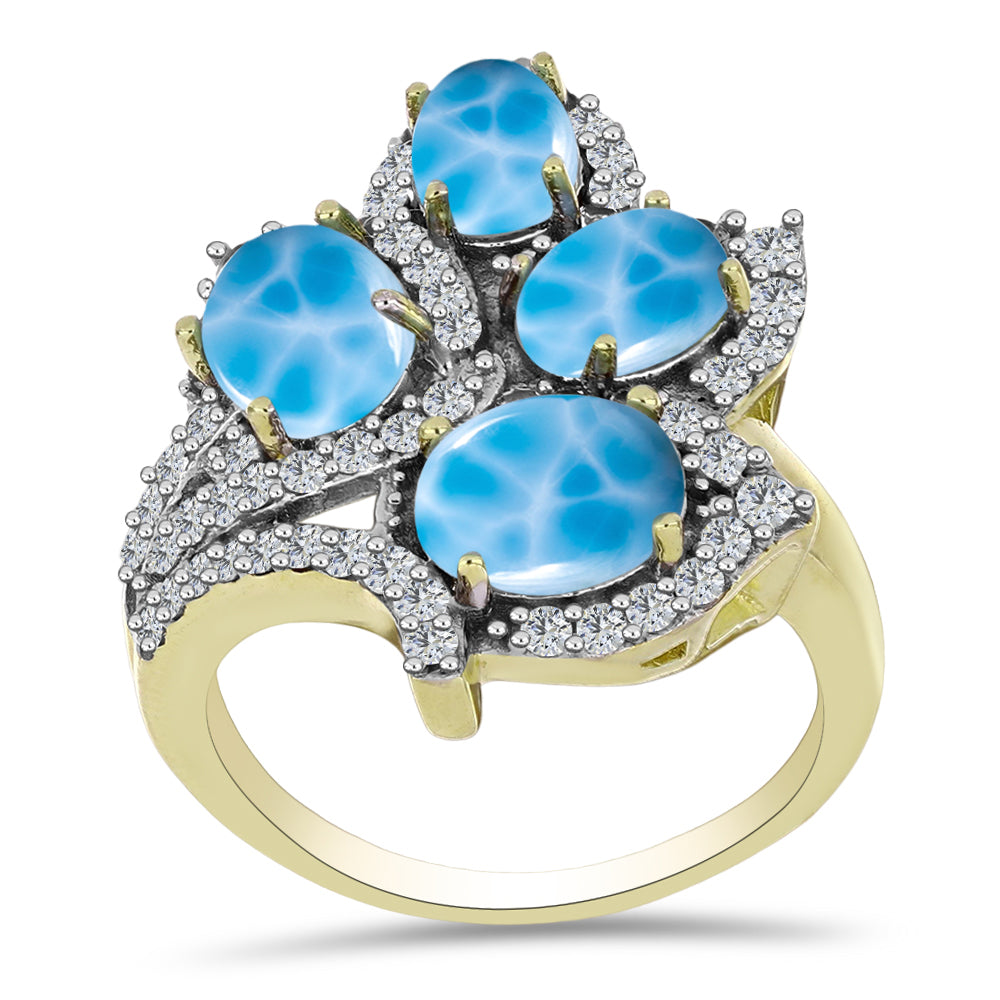 Goldplattierter Silberring mit Larimar und weißem Topas 3 
