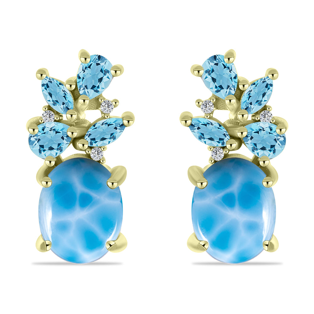 Goldplattierte Silberohrringe mit Larimar und schweizerischem Blautopas