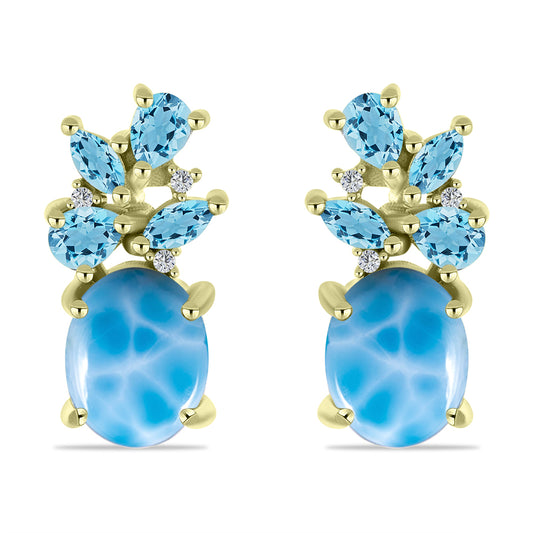 Goldplattierte Silberohrringe mit Larimar und schweizerischem Blautopas