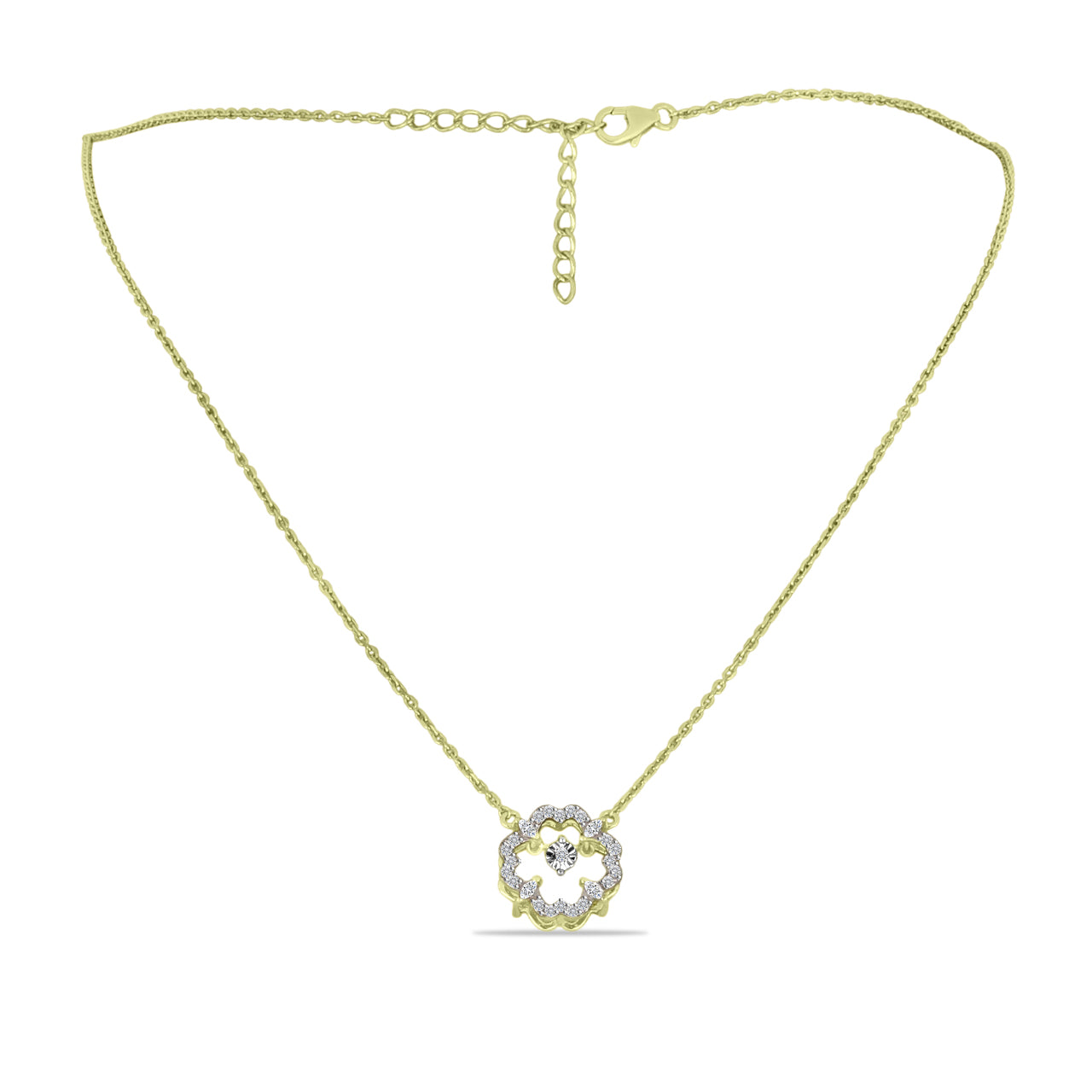Goldplattierte Silberhalskette mit weißem Diamant und weißem Zirkon