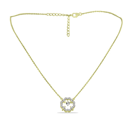 Goldplattierte Silberhalskette mit weißem Diamant und weißem Zirkon