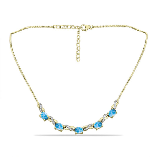 Goldplattierte Silberhalskette mit Larimar und weißem Topas