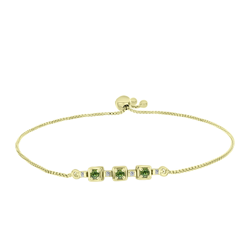 Goldplattiertes Silberarmband mit grünem Saphir und weißem Topas