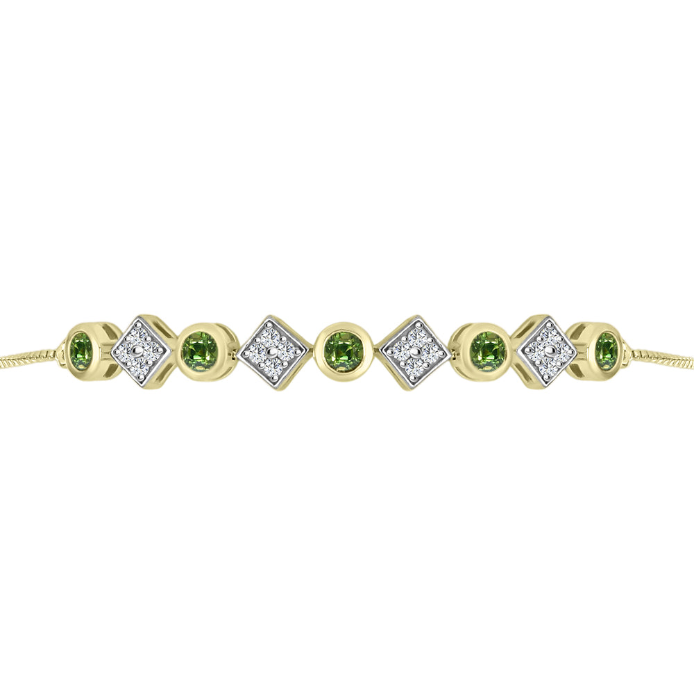 Goldplattiertes Silberarmband mit grünem Saphir und weißem Topas