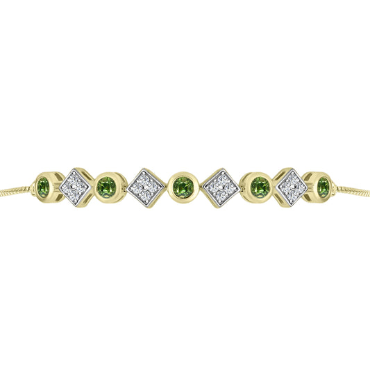 Goldplattiertes Silberarmband mit grünem Saphir und weißem Topas