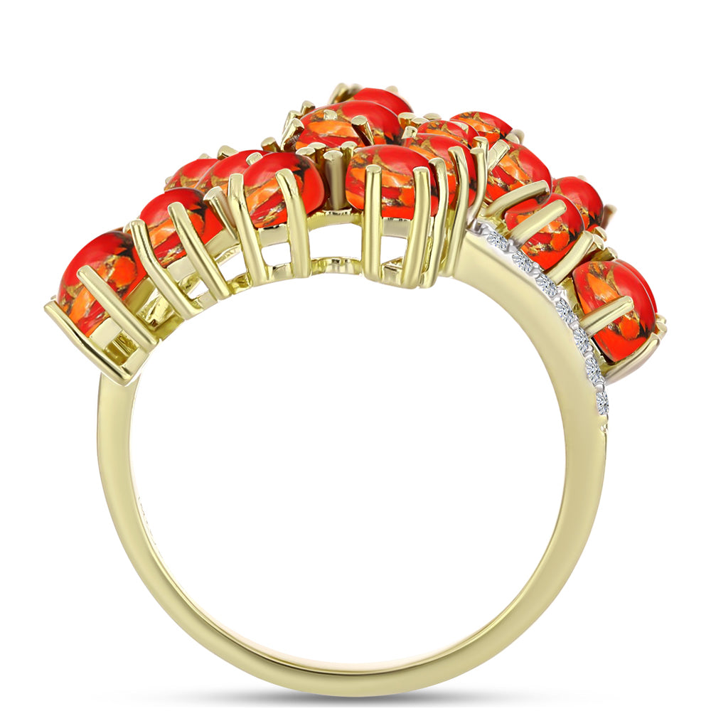 Goldplattierter Silberring mit Mohave-Türkis und Barton Granat 6 