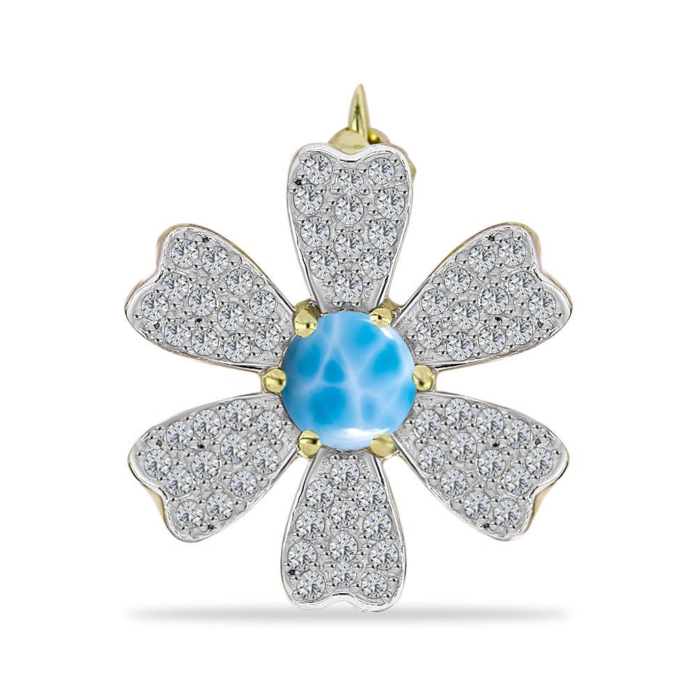 Goldplattierte Silberbrosche mit Larimar und weißem Topas 1 