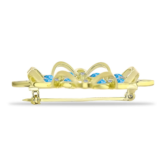 Goldplattierte Silberbrosche mit Larimar und schweizerischem Blautopas