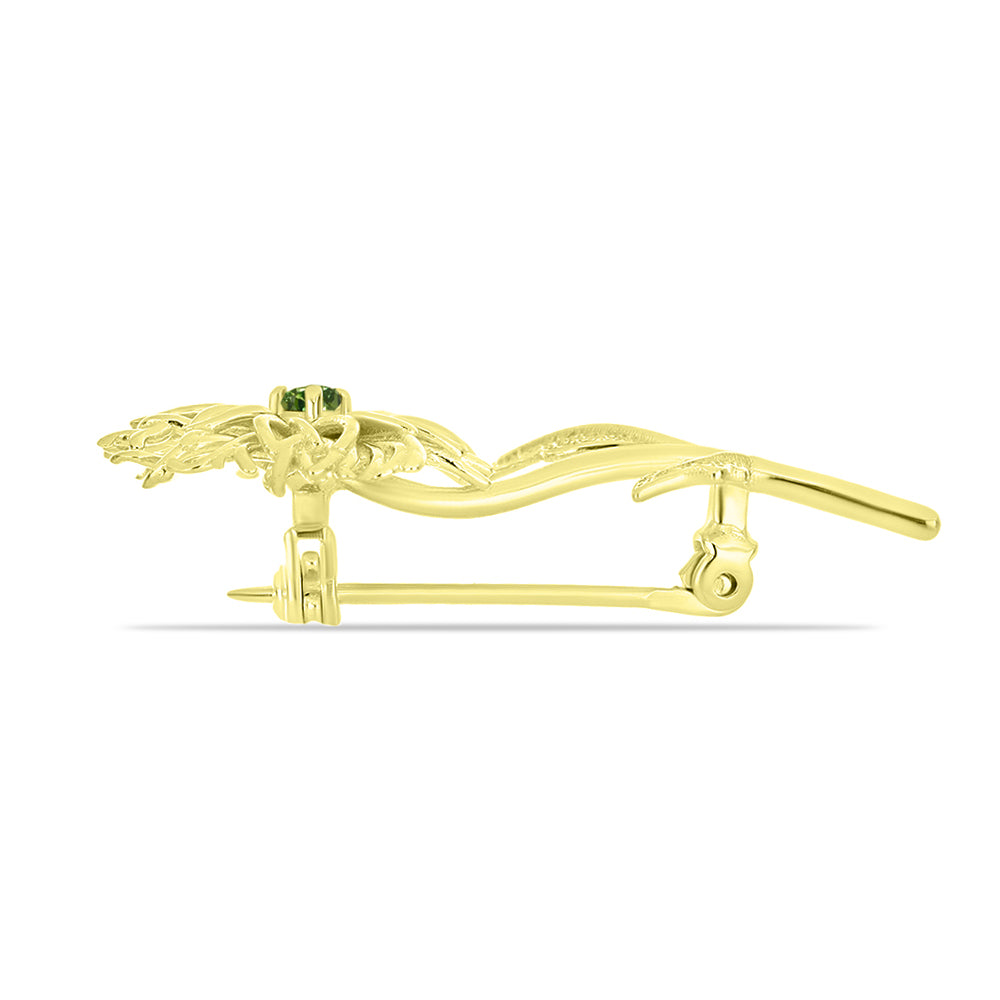 Goldplattierte Silberbrosche mit grünem Saphir 2 