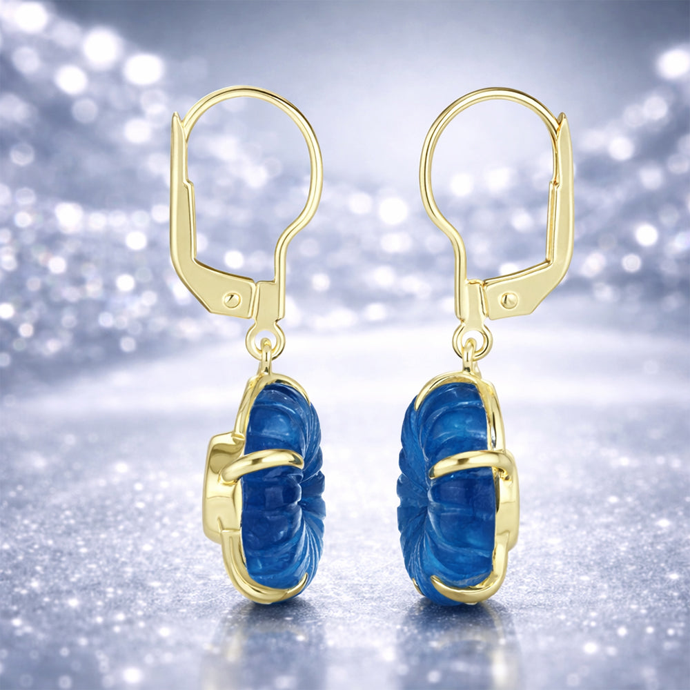 Goldplattierte Silberohrringe mit blauem Jade
