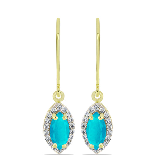 Goldplattierte Silberohrringe mit blauem Jade und weißem Topas