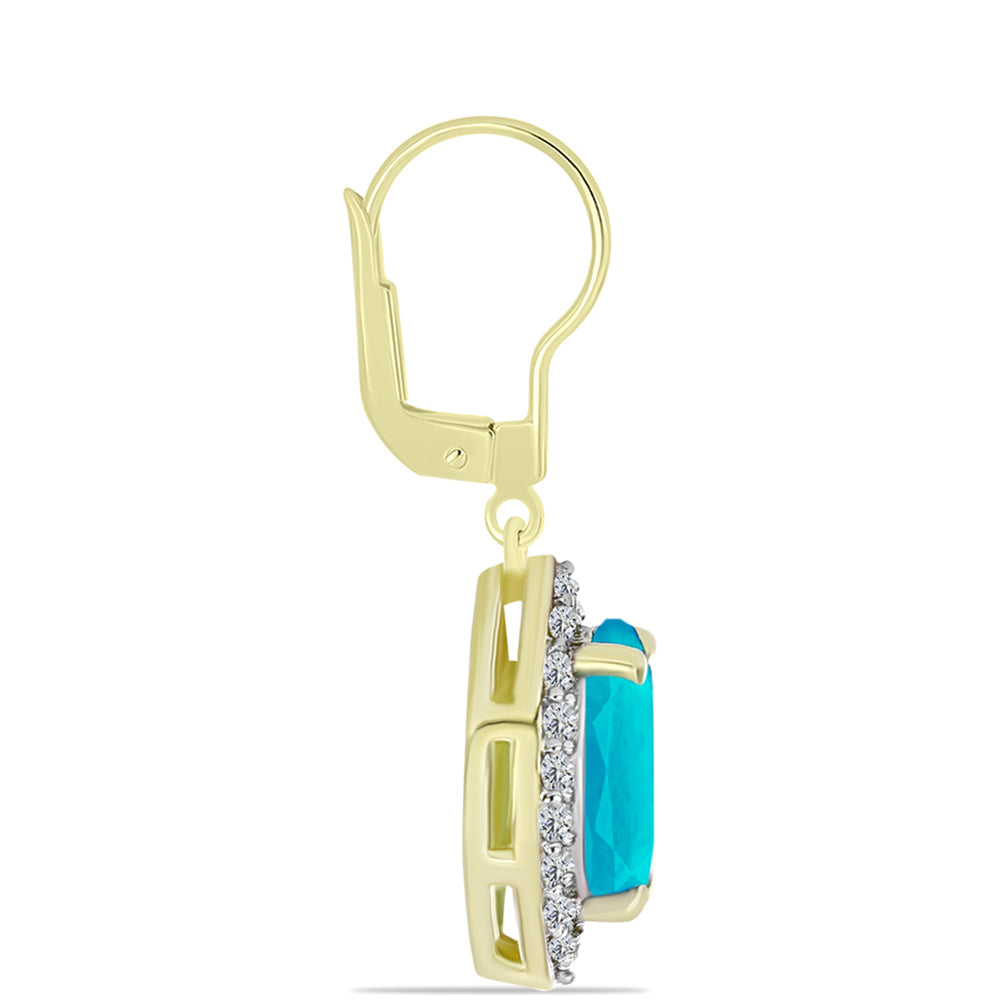 Goldplattierte Silberohrringe mit blauem Jade und weißem Topas