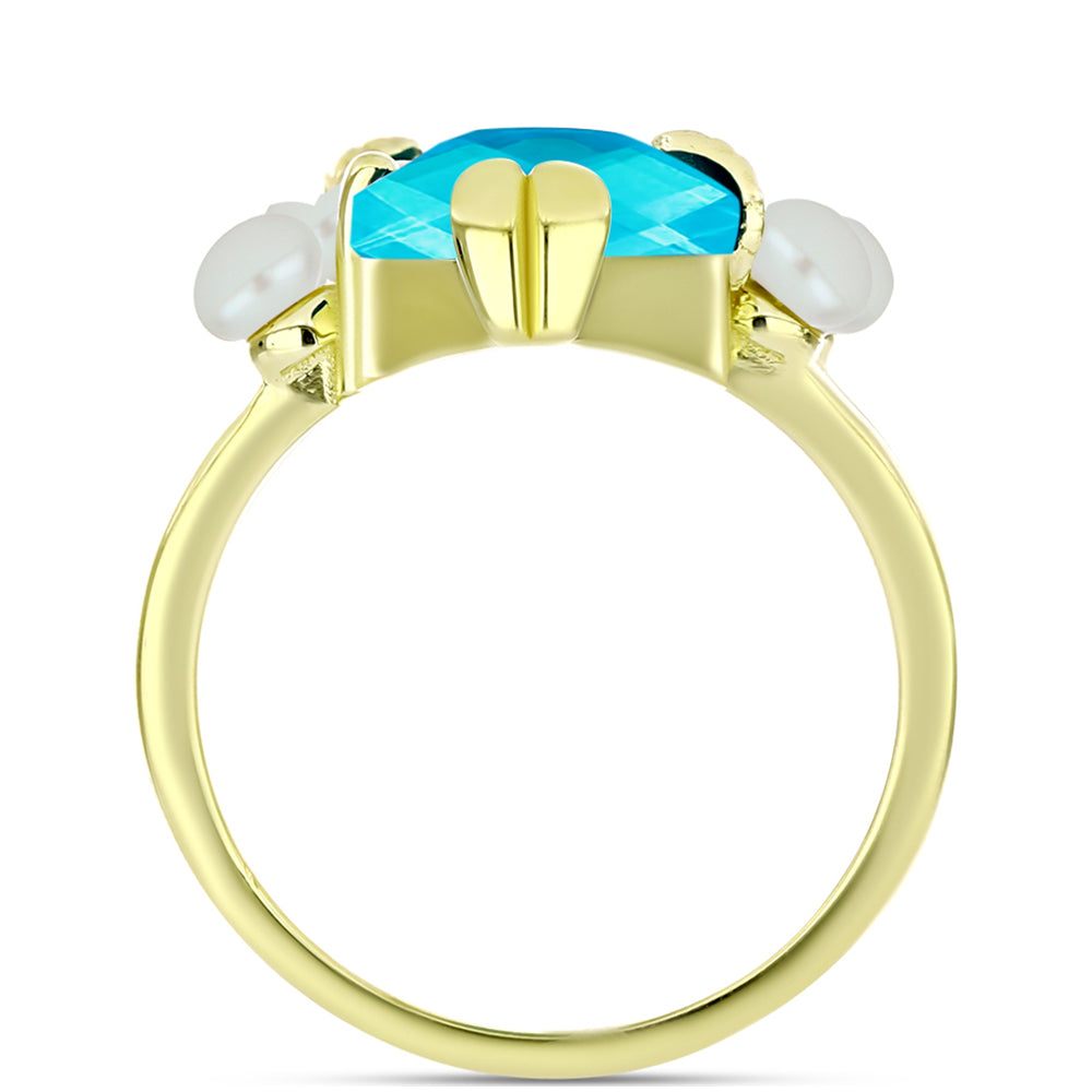 Goldplattierter Silberring mit blauem Jade und weißer Süßwasserperle
