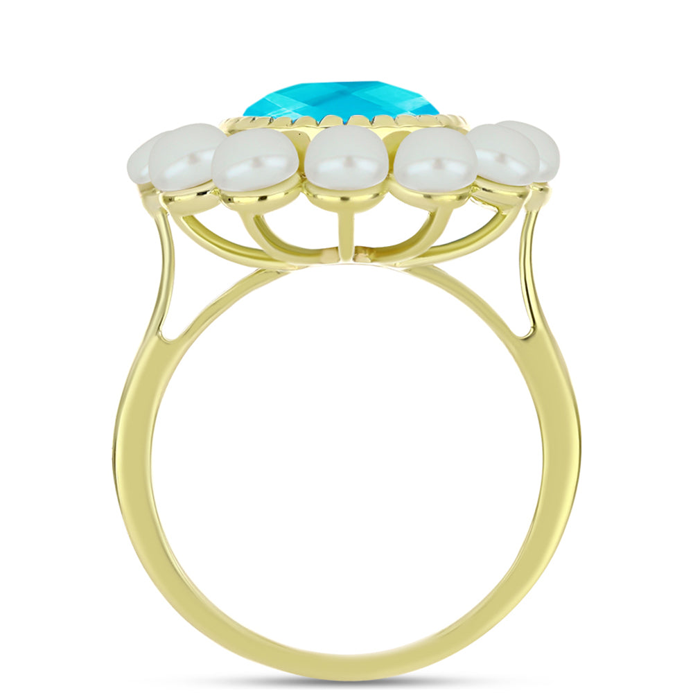 Goldplattierter Silberring mit blauem Jade und weißer Süßwasserperle 2 