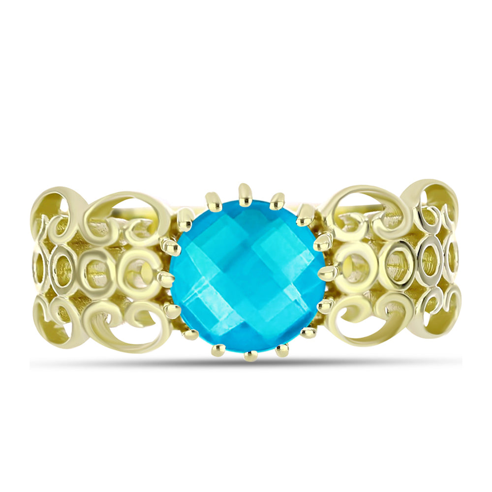 Goldplattierter Silberring mit blauem Jade 1 