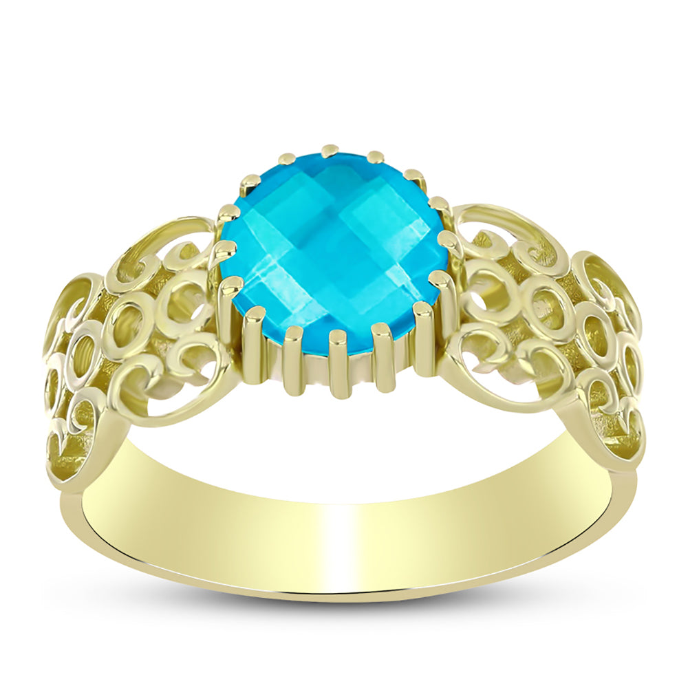 Goldplattierter Silberring mit blauem Jade 3 