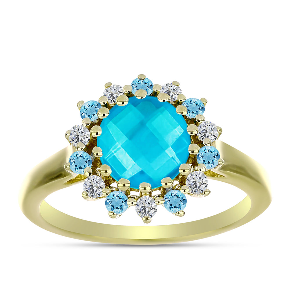 Goldplattierter Silberring mit blauem Jade