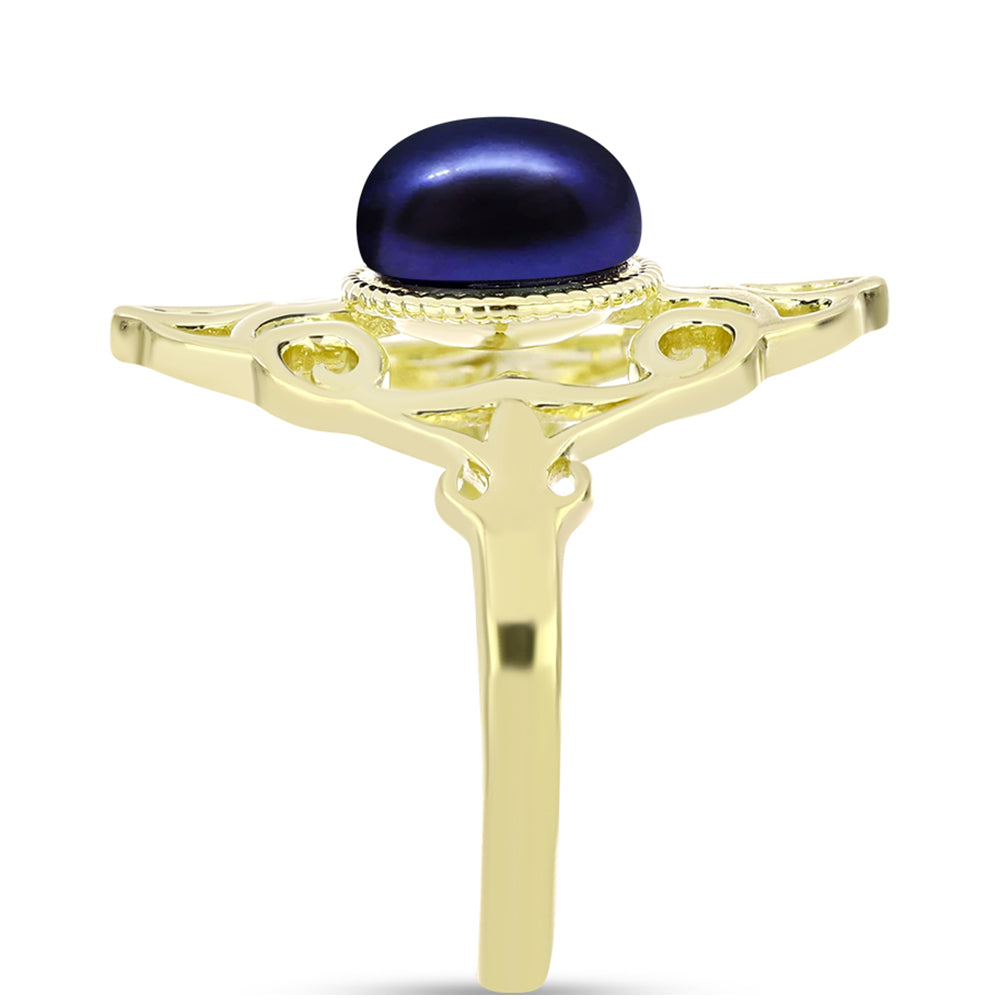 Goldplattierter Silberring mit schwarzer Süßwasserperle 4 