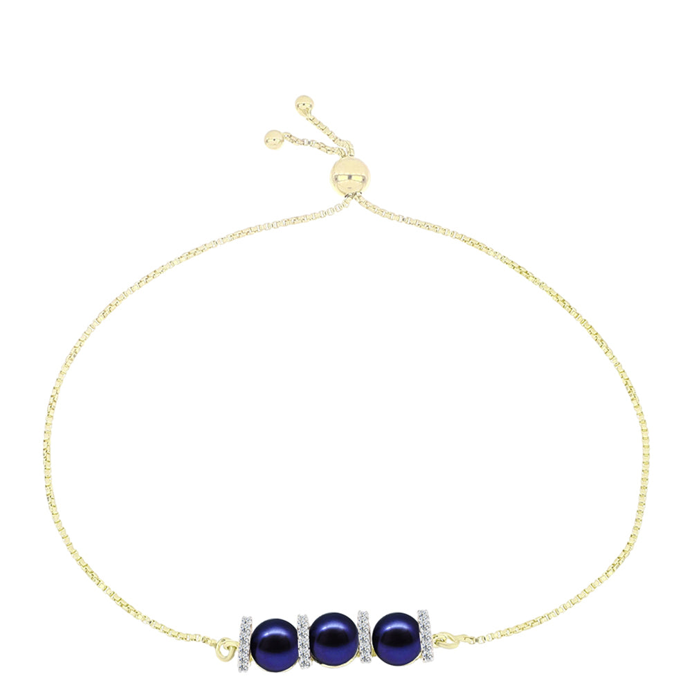 Goldplattiertes Silberarmband mit schwarzer Süßwasserperle und weißem Topas 1 