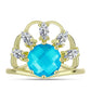 Goldplattierter Silberring mit blauem Jade und weißem Topas