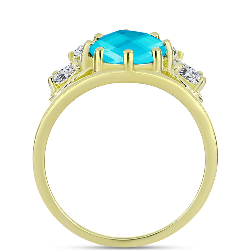 Goldplattierter Silberring mit blauem Jade und weißem Topas