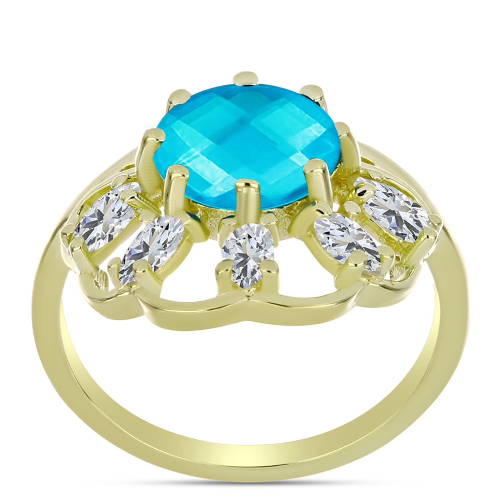 Goldplattierter Silberring mit blauem Jade und weißem Topas
