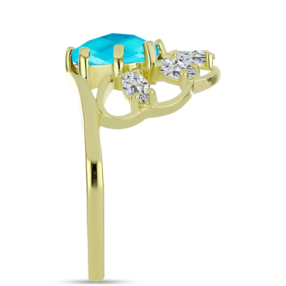 Goldplattierter Silberring mit blauem Jade und weißem Topas 4 