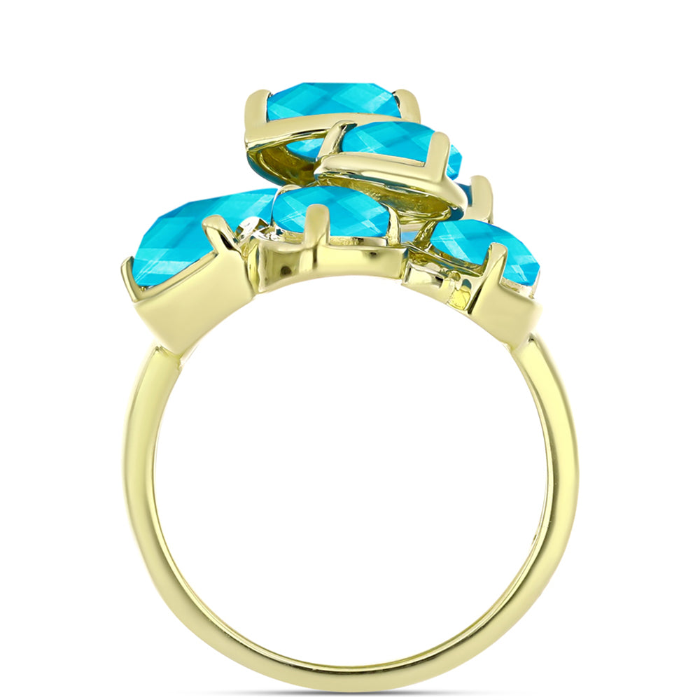 Goldplattierter Silberring mit blauem Jade 2 